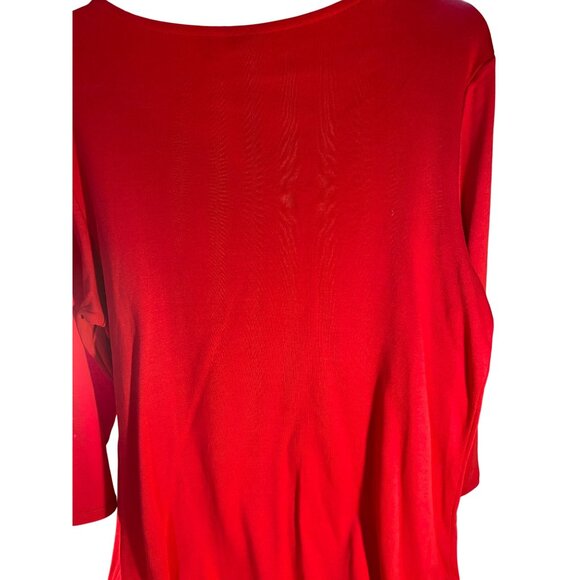Red Rafaella XL Beaded V-Neck Long-Sleeve Top - Picture 2 of 6